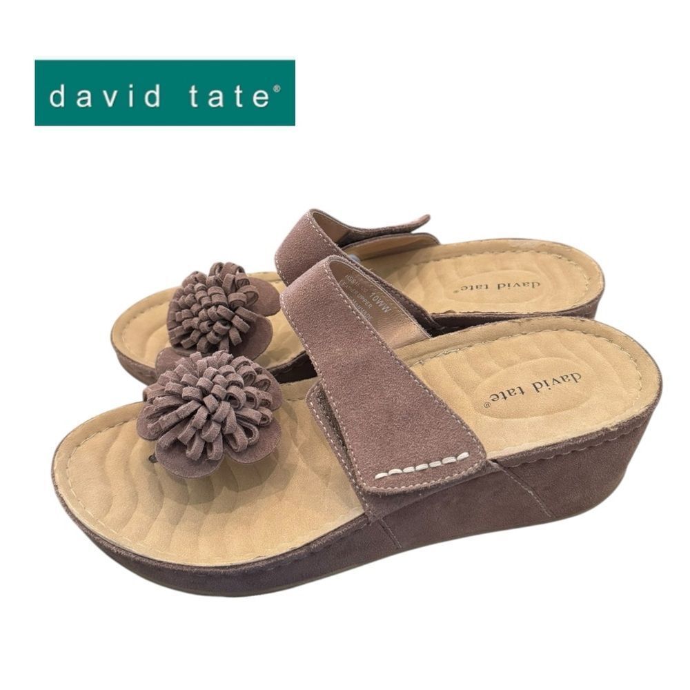 David Tate Women's Suede Leather Platform Wedge Sandals 10 10WW Extra Wide